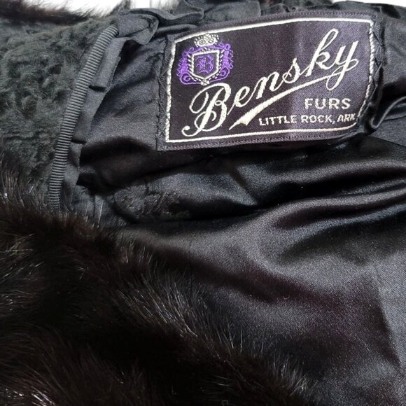 Vintage Black Persian Lamb Mink Collar Swing Coat Jacket - Picture 9 of 10